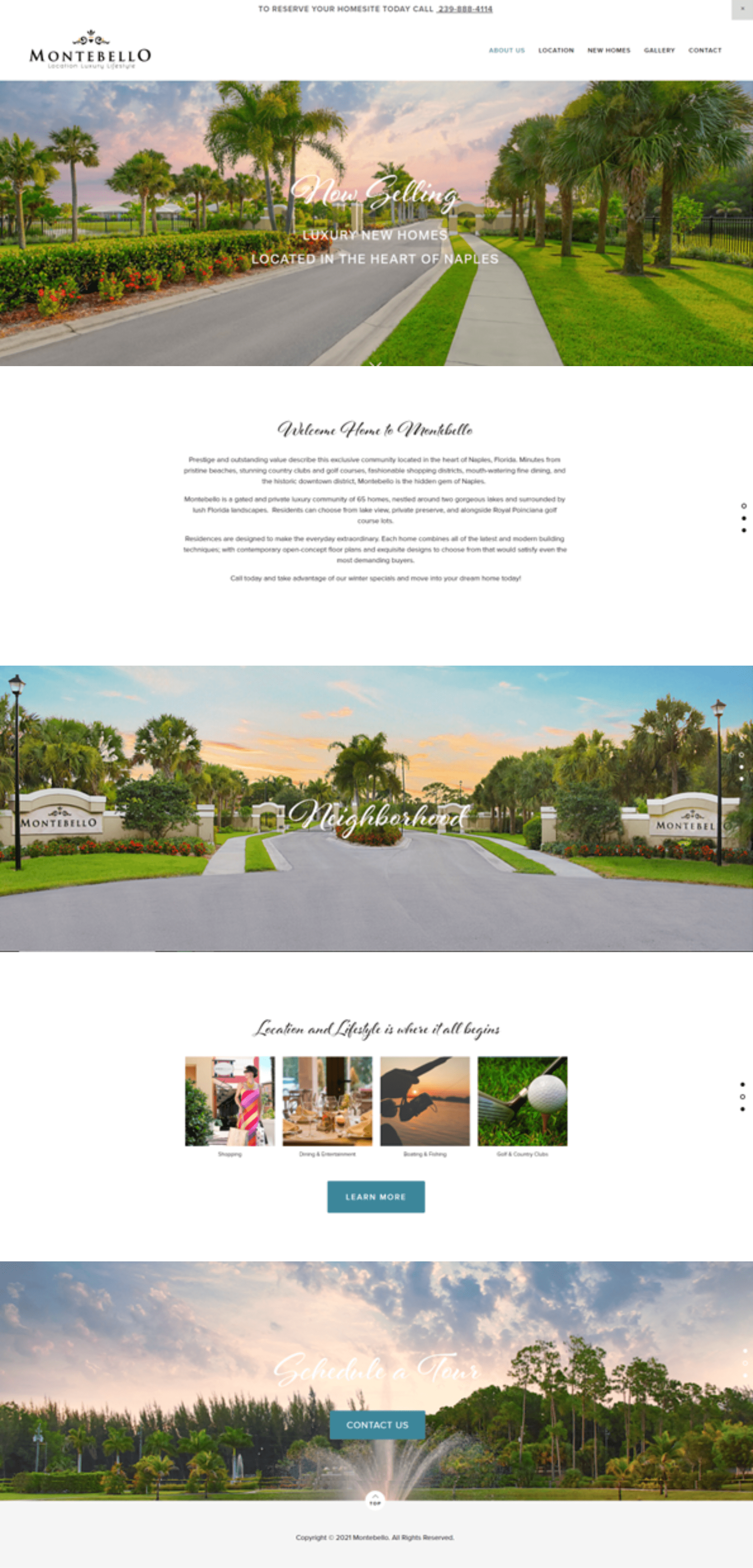 Screenshot of the Montebello Residences luxury real estate development website in Naples Florida, Squarespace redesign by Perth Squarespace specialist Hot Lizard Designs.