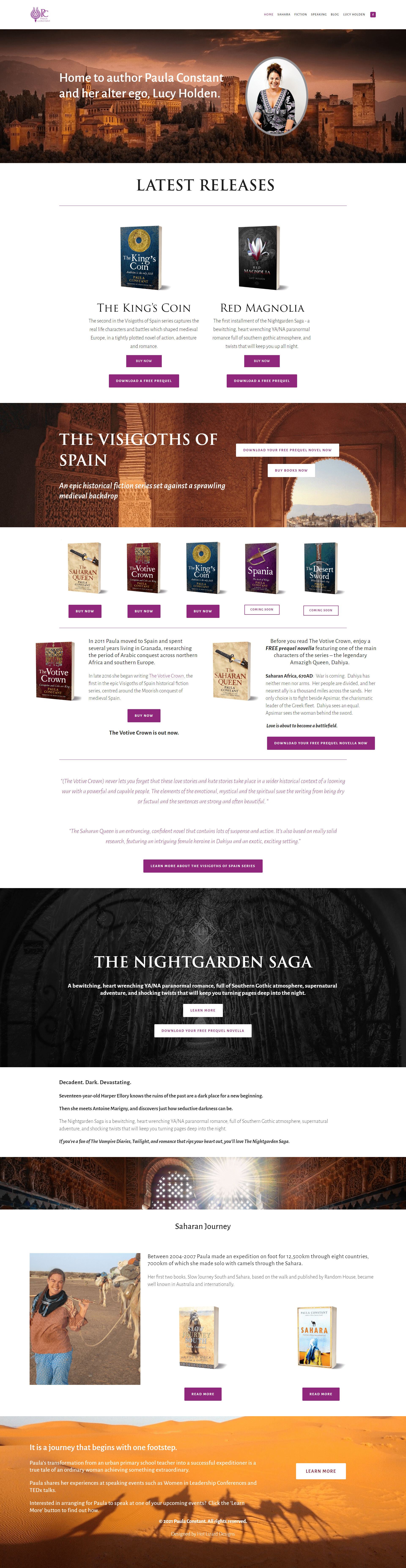 Screenshot of the Paula Constant author website featuring historical fiction and young adult novels, Squarespace website design by Perth designer Hot Lizard Designs.