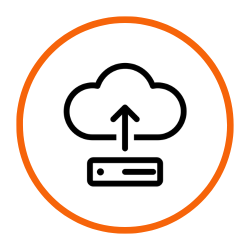 Icon of a cloud with an upward arrow and a computer server, indicating cloud upload.