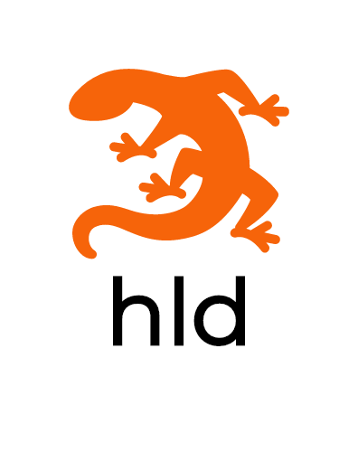 Hot Lizard Designs logo of orange lizard icon with black hld writing underneath