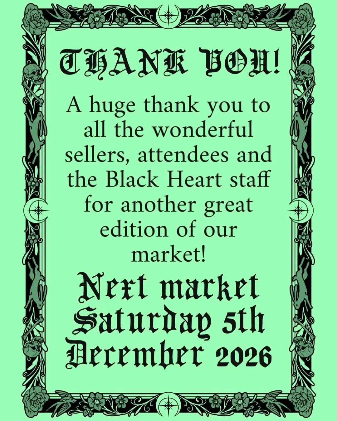 Wow that was a DAY! I&rsquo;m once again really thrilled with how the market went and thankful to everyone involved. To the talented sellers, everyone that swung by (and especially people spending some money on our wares!) and the Black Heart staff! 