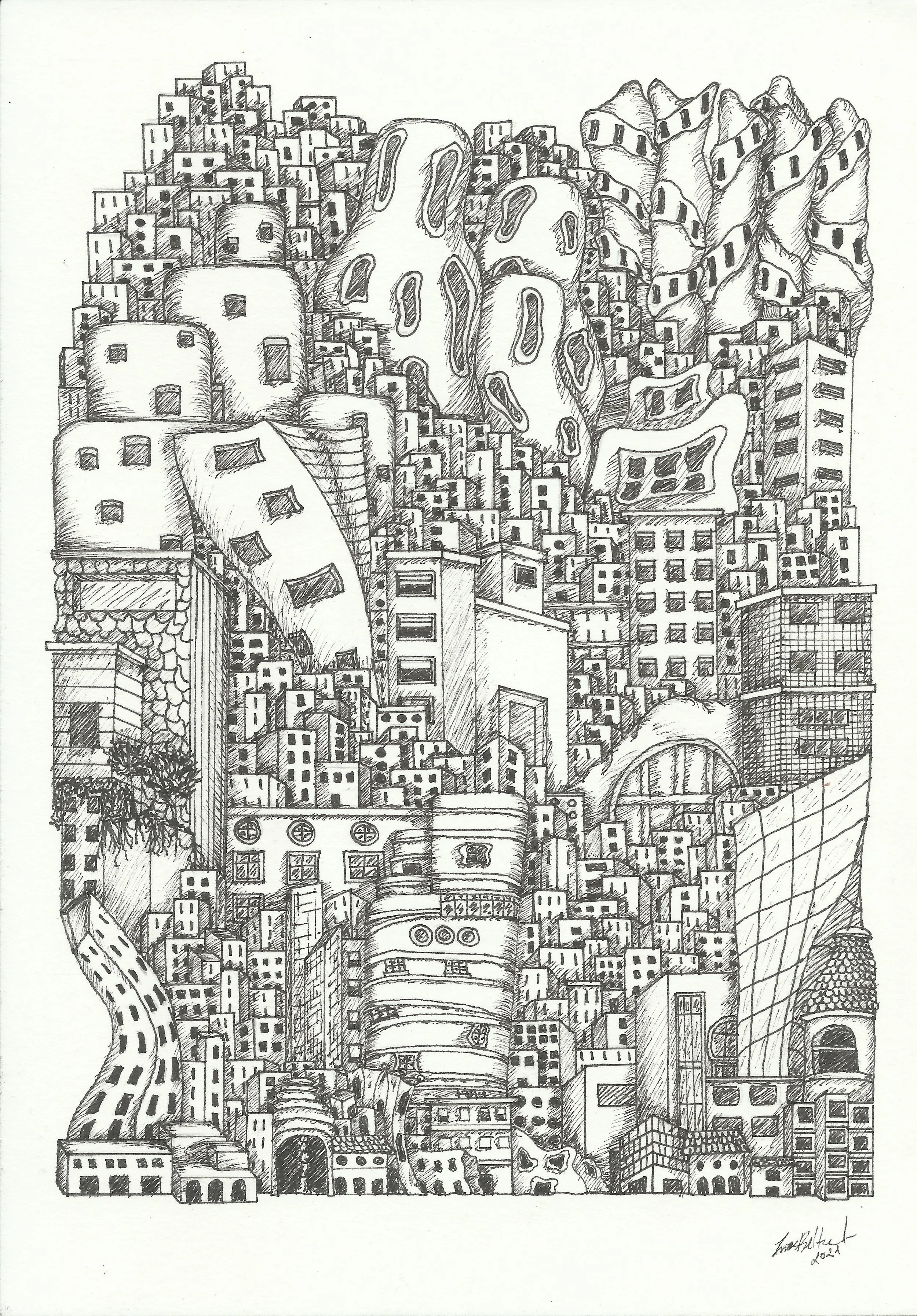 Nowhere Serie 2/3; 
Caneta Tinta da China; 
148 x 210 mm