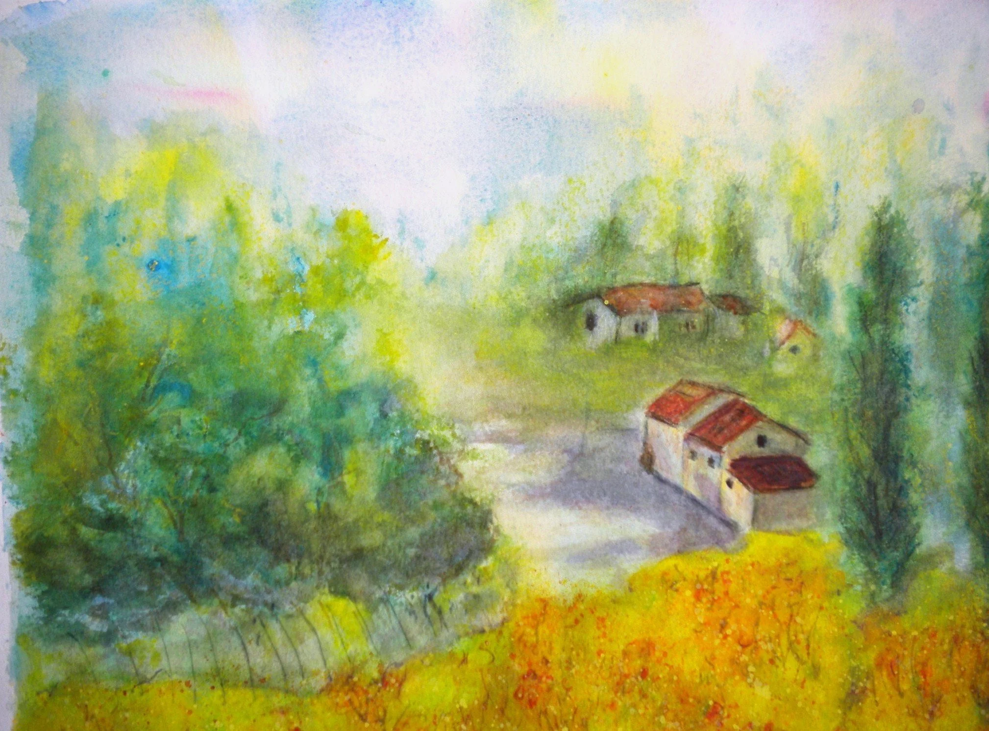 Tuscan farm watercolor 14 x 18.JPG