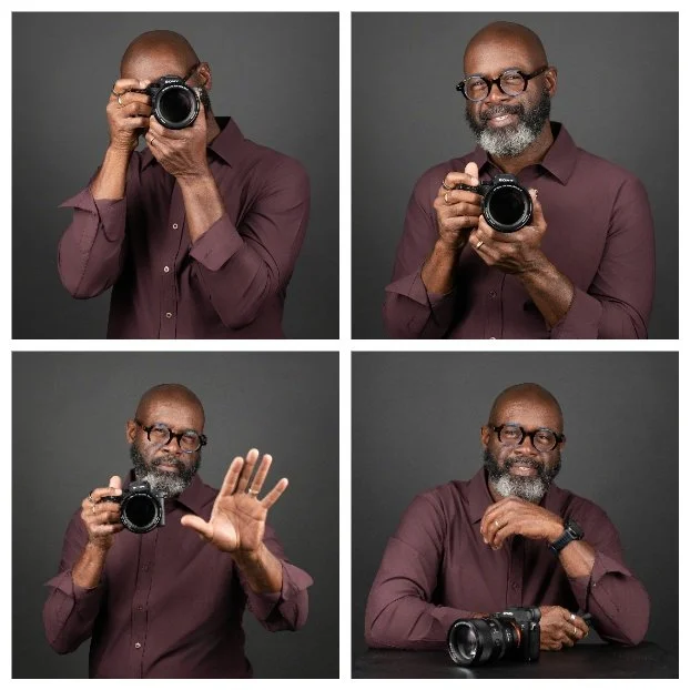 A collage of a photographer holding a camera in Denver Colorado