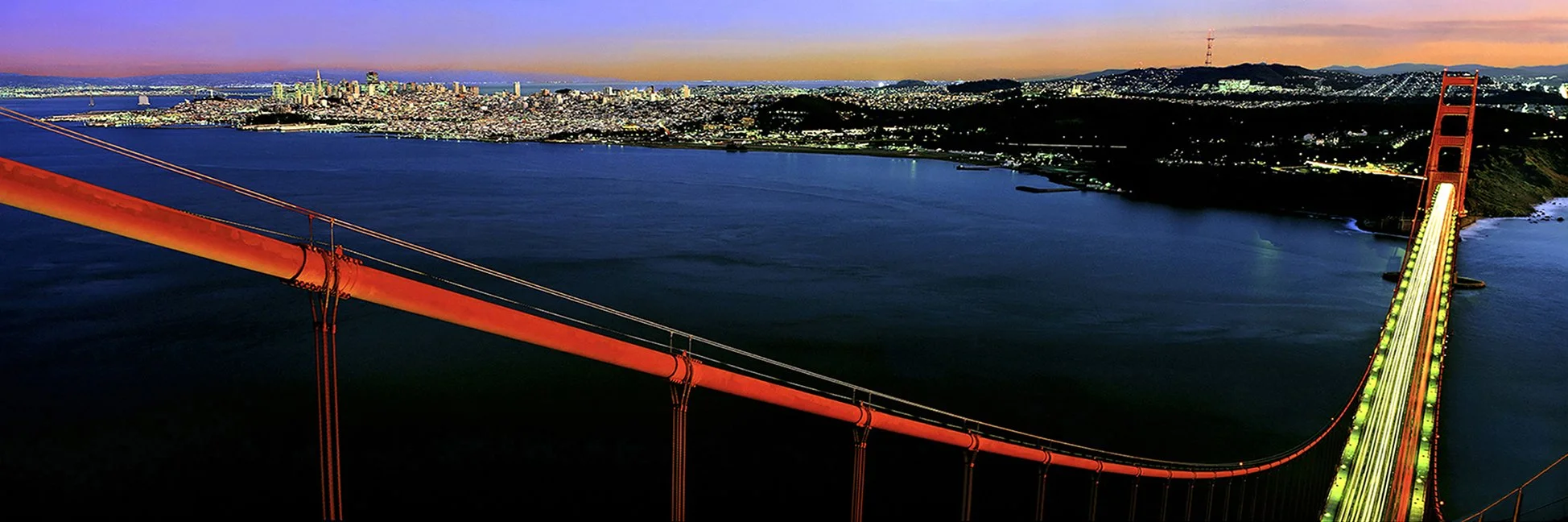 Atop Golden Gate Bridge north tower at sunset - San Francisco, California 1993 -  Fuji GS6X17 -  client: Pacific Gas & Electric