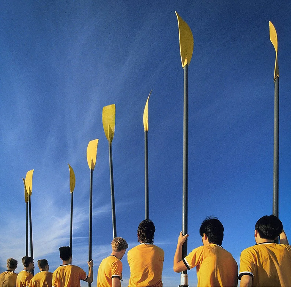 Long Beach State University 8 crew team with Oars - preparing to board - Long Beach, California 1987 - Hasselblad 500 CM - client: Bank of America