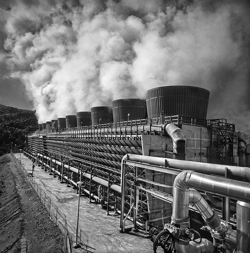 PG&E Geothermal facility cooling towers at the Geysers  -  Sonoma County, California  1993 - Hasselblad 500cm - client: Pacific Gas & Electric