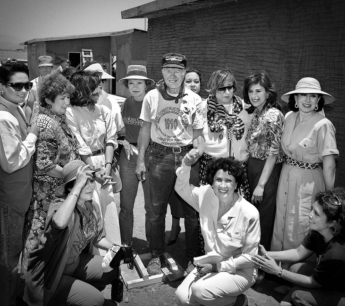 Jimmy & Rosalynn Carter - Habitat for Humanity - with the Ladies of Tijuana Club - building homes for Mexico residents - Ensenada, Mexico 1990  - Jimmy Carter - Nobel Peace Prize 2002 