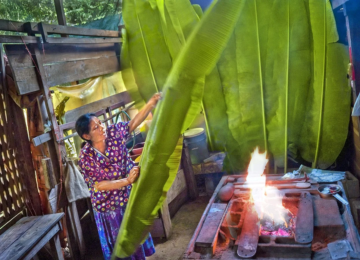 Drying Banana Leaves - chocolate making process - Puerto Viejo, Costa Rica 2007