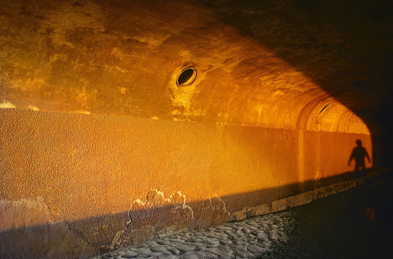  Self Portait at sunset  -  Judah Street walkway tunnel to beach under Great Highway -  Ocean Beach  -  San Francisco, California  1975