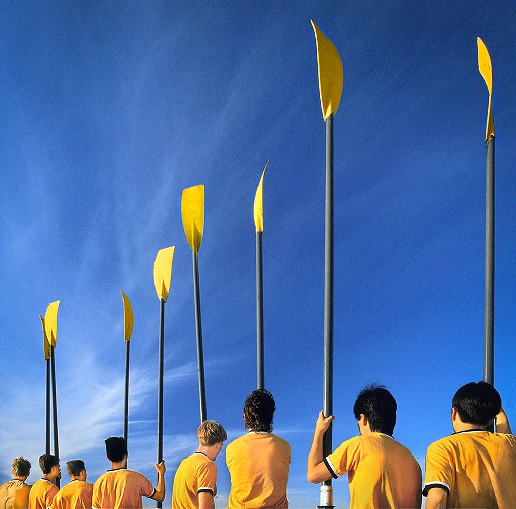 Long Beach State University 8 crew team with Oars - preparing to board - Long Beach, California 1987 - Hasselblad 500 CM - client: Bank of America