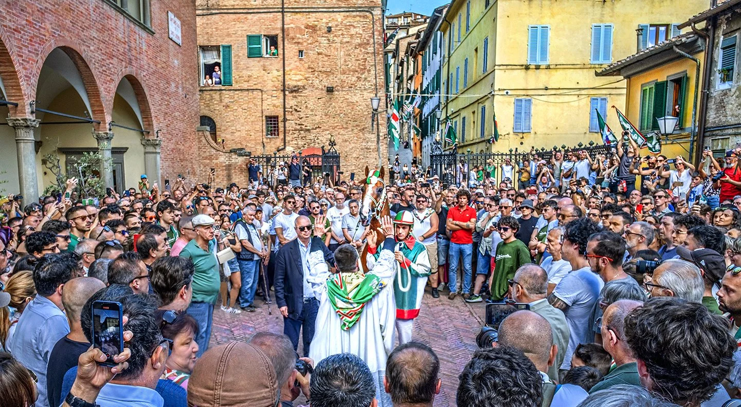 Priest blessing of the Horse - Oca Contrada - Palio race day - Siena, Italy 2024