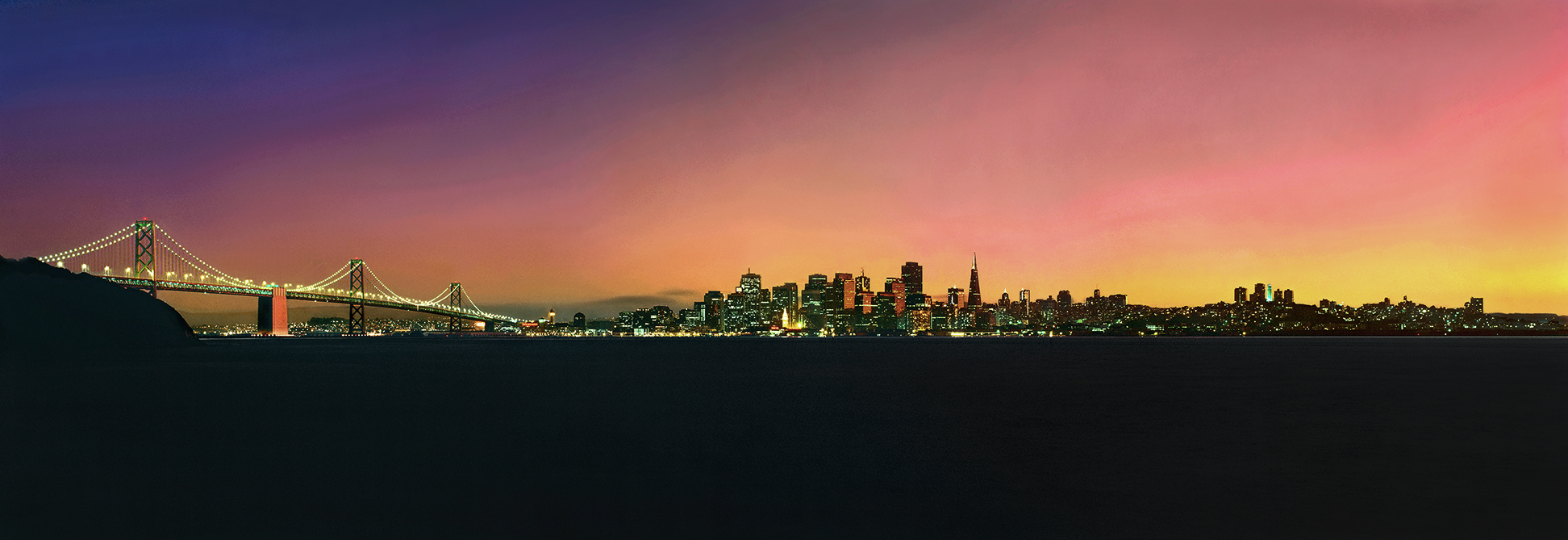 San Francisco & Oakland Bay Bridge at sunset - California 1993 - Fujifilm GS6X17 - client: Pacific Gas & Electric