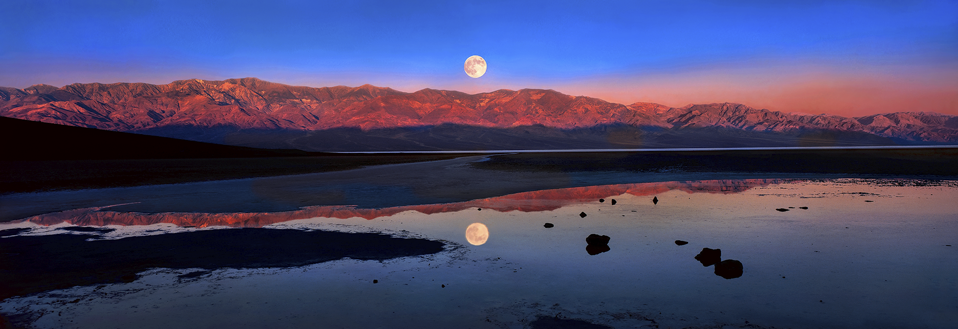 Badwater - Full Moon setting at sunrise - Death Valley, California 1993 - Fujifilm GS6X17 - client: Pacific Gas & Electric