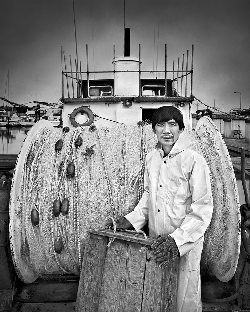 Vietnamese fisherman - Berkeley Marina - Berkeley, California 1992 - Sinar X 4X5 - client: Bank of America