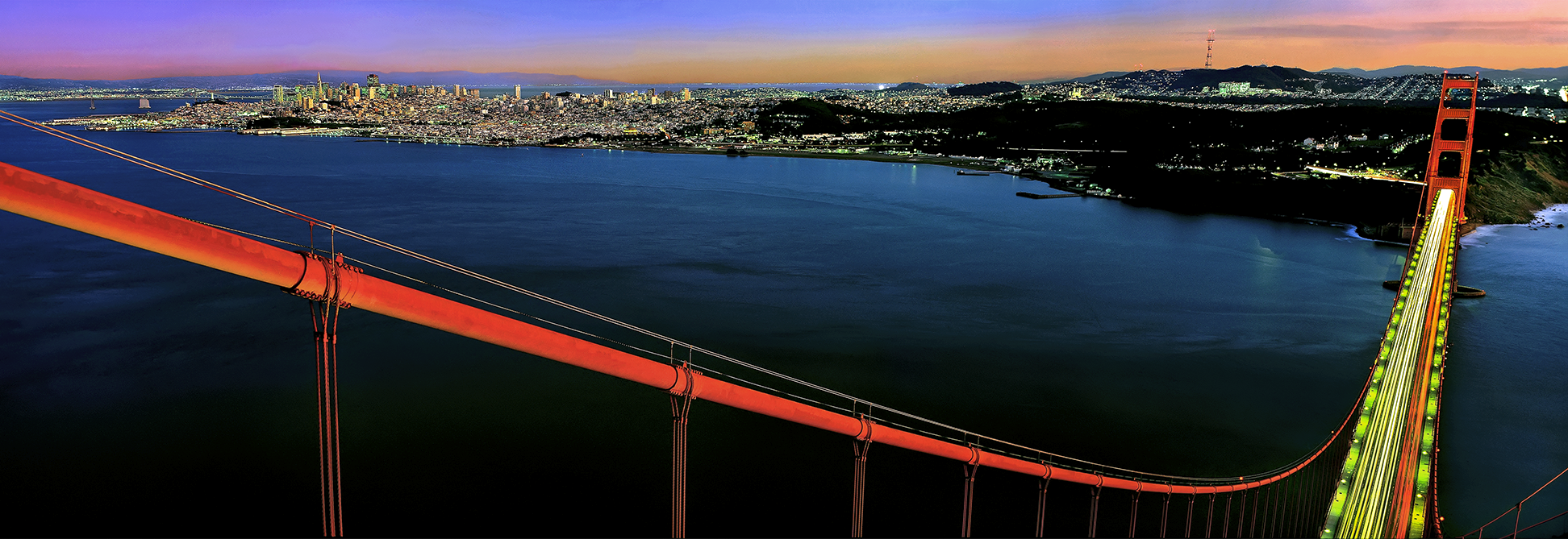 Golden Gate Bridge & San Francisco at sunset - Bridge lighting project - Fujifilm GS6x17 -  client: Pacific Gas & Electric