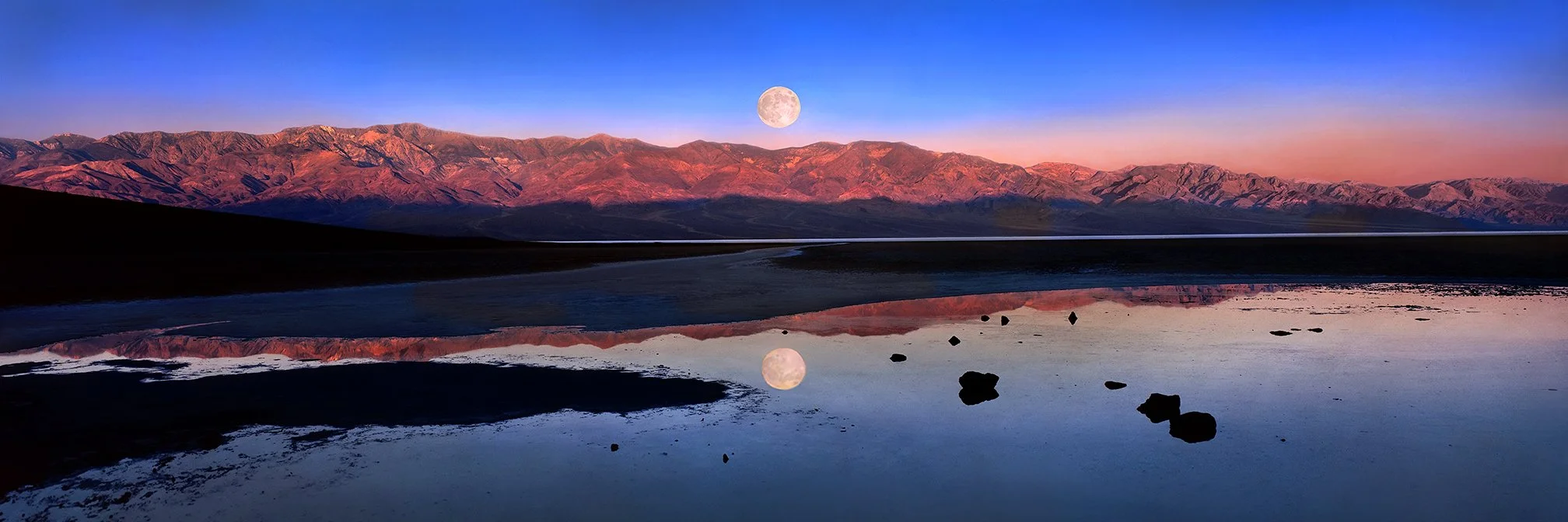 Badwater - full moon setting at sunrise - Death Valley, California.1993 - Fujifilm GS6x17 - client: Pacific Gas & Electric