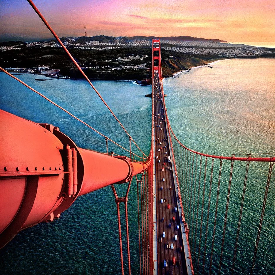 sunset over Pacific from atop North Tower Golden Gate Bridge - San Francisco, California 1993 - Hasselblad 500cm - client: Pacific Gas & Electric