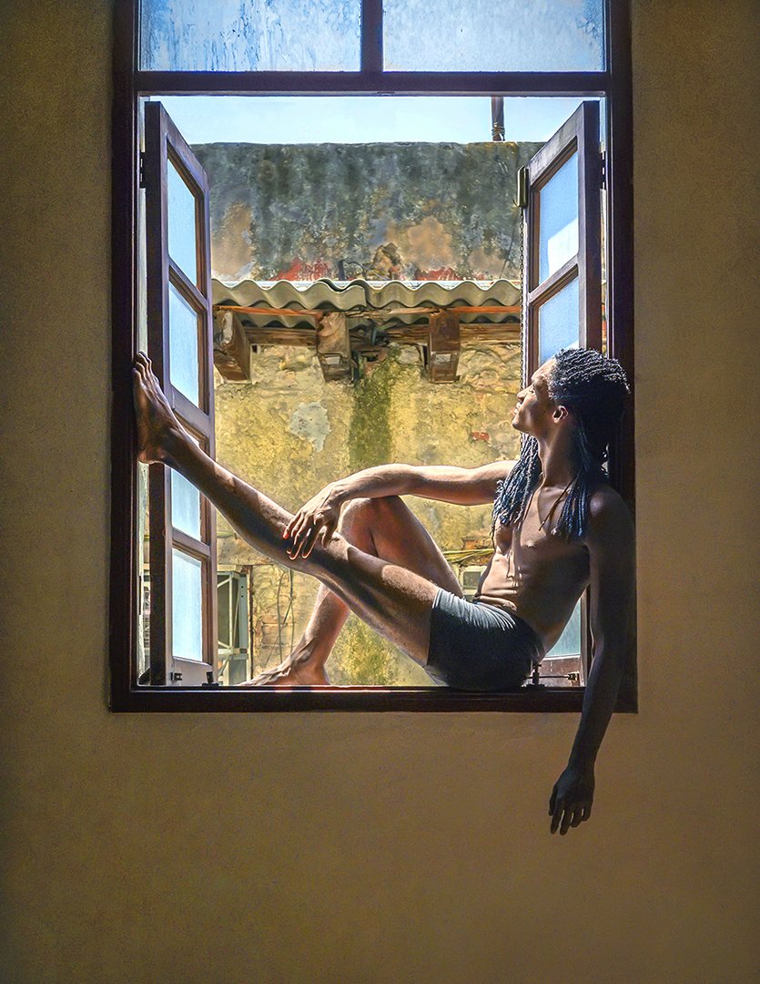 Cubano dancer on break in studio - Danza Combinatoria - Habana, Cuba 2019 