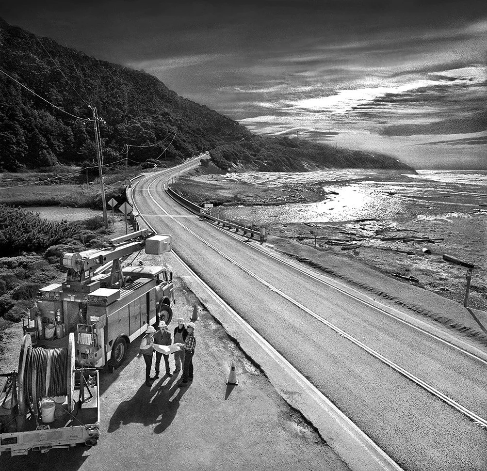 PG&E line crew - Hwy 1 - Pacifica, California 1993 - client: Pacific Gas & Electric
