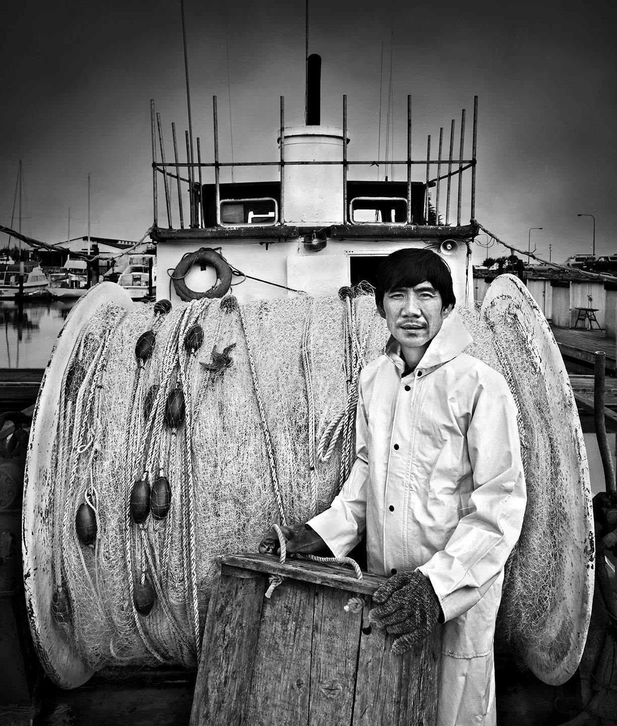 Vietnamese fisherman on his fishing trawler - Berkeley Marina 1992 - Sinar X 4X5 - client: Bank of America - Community Reinvestment Act