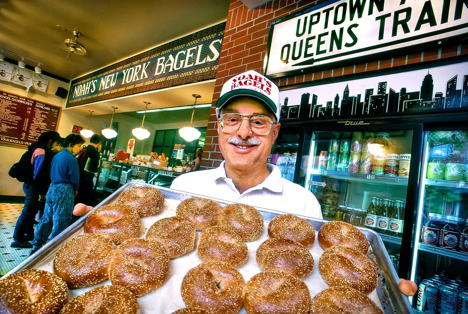 Noah Alper with his fresh bagels - Noah's Bagels flagship store - Berkeley, California 1990 - client: Bank of America - Community Reinvestment Act