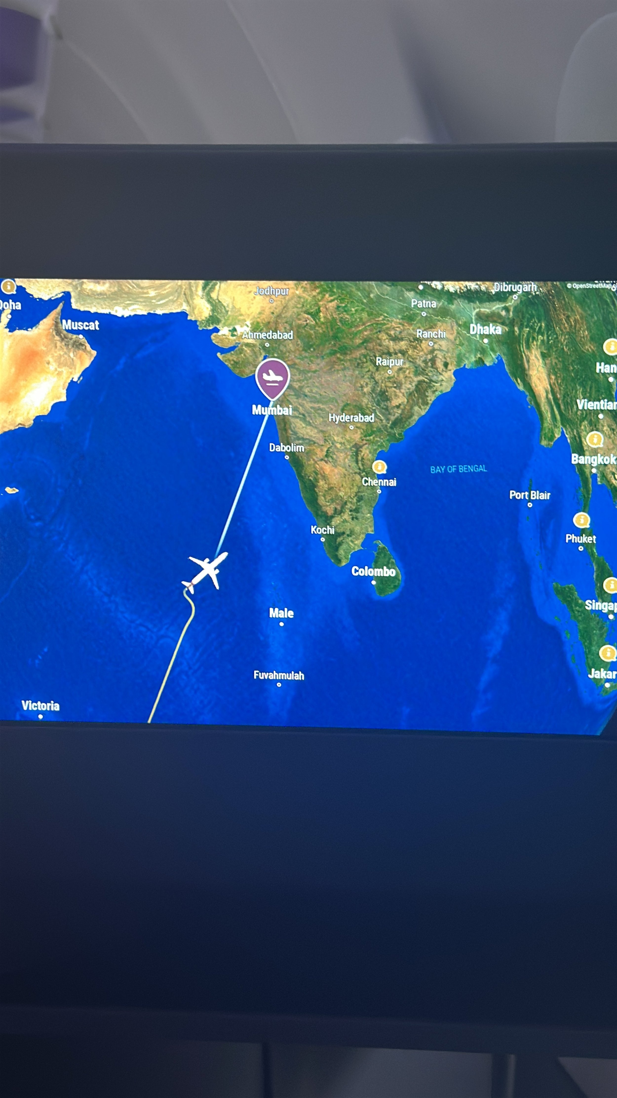 A strange turn around the middle of the ocean with almost no cloud cover. My assumption was there was a lot of turbulence in the said area we were avoiding