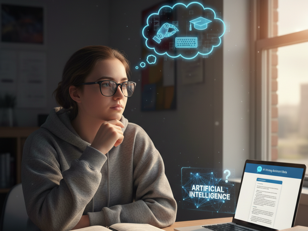 High school student thinking about how AI evaluates college application essays and lived experiences.