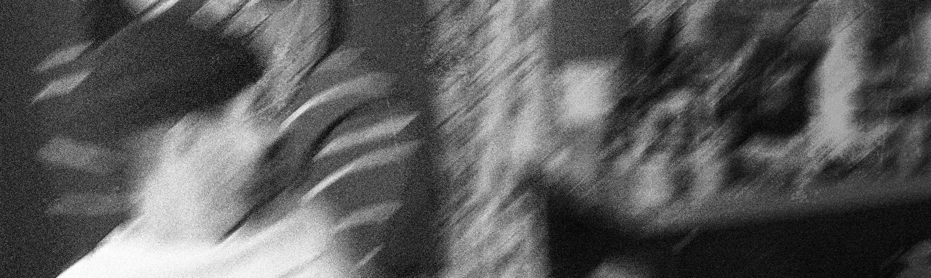 Blurry back and white image of Diego's face. The words "about me" are overlaid the photo in pink