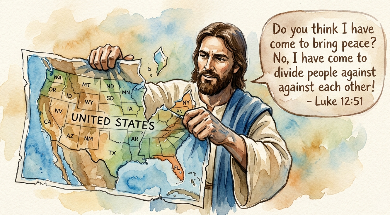 Jesus quotes Luke 12:51 about Christian social division