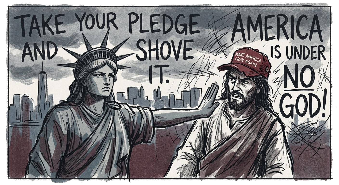 Take Your Pledge And Shove it. America Is Under No God!