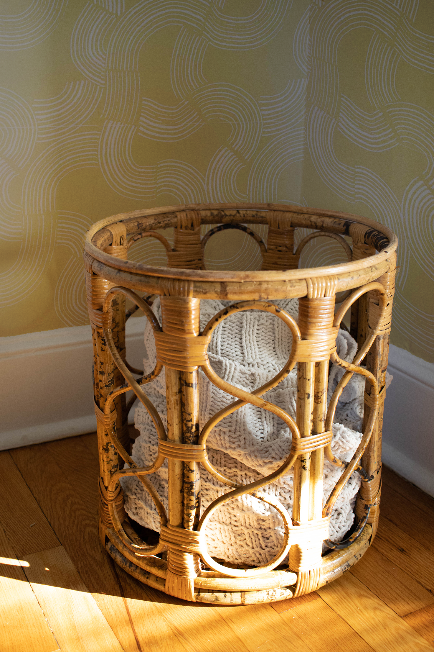 1960s Rattan & Bamboo Drum Tabouret