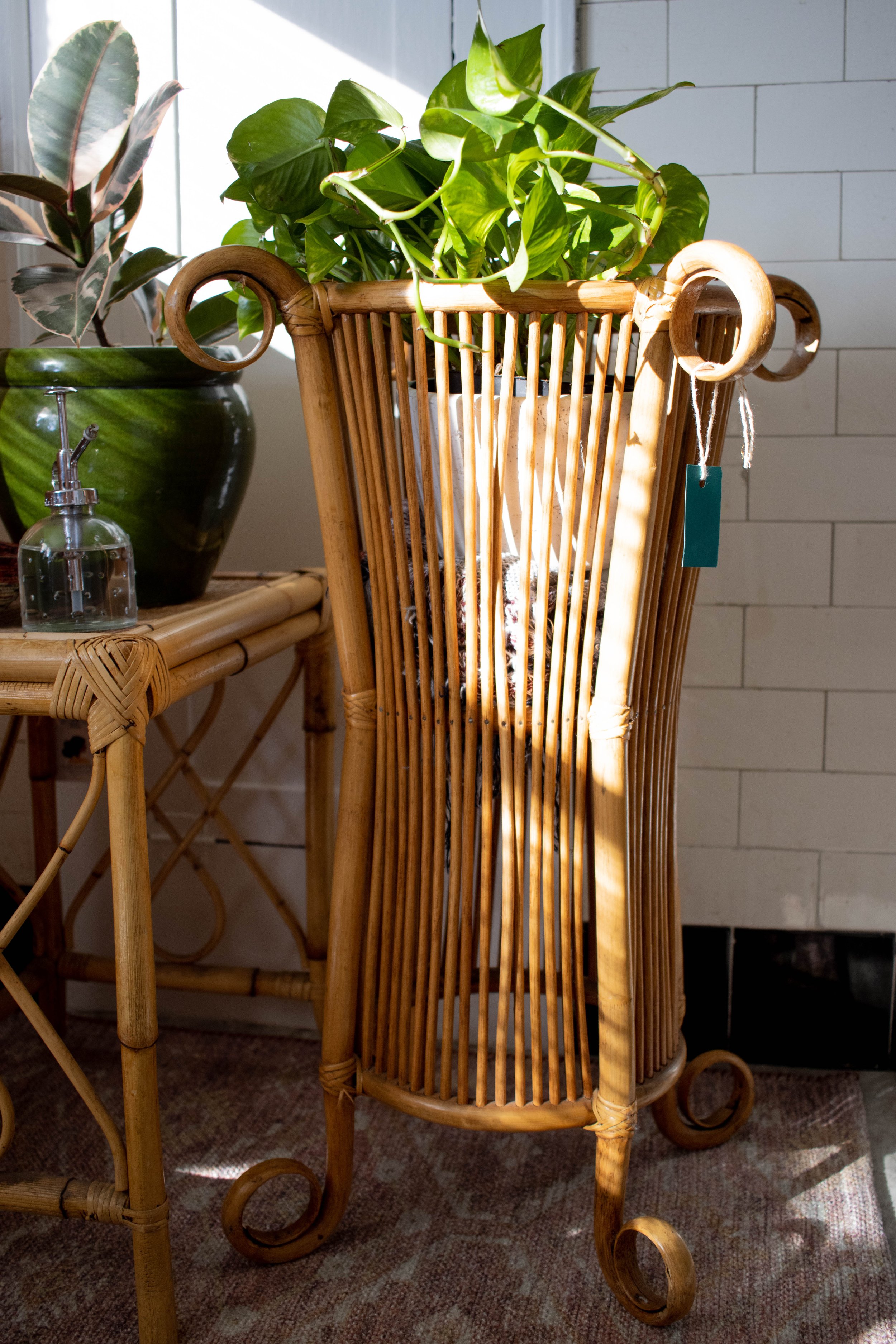 1970s Tall Rattan Plant Stand