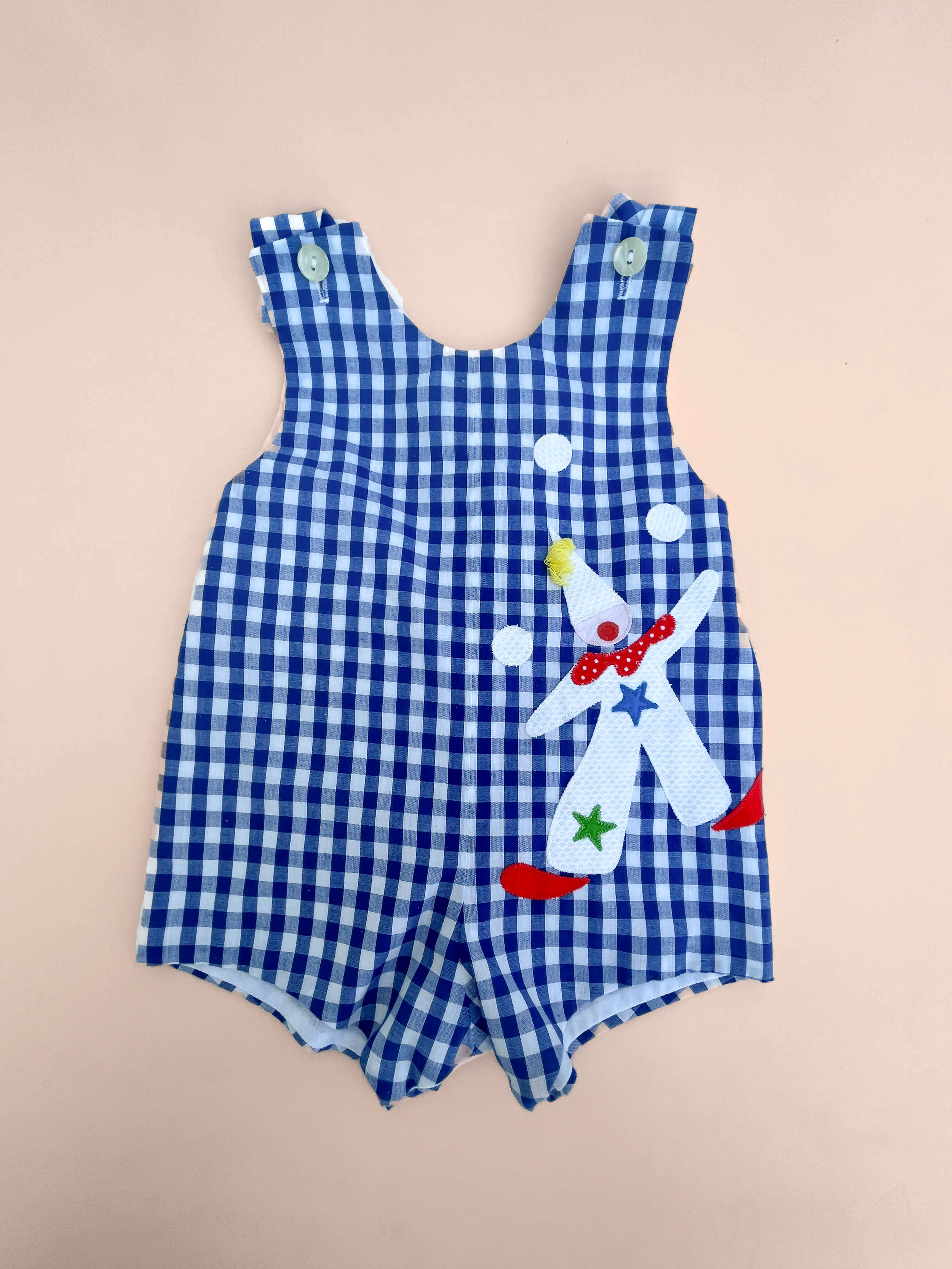 1960s Novelty Clown Gingham Romper (Fits 12-18 mo)