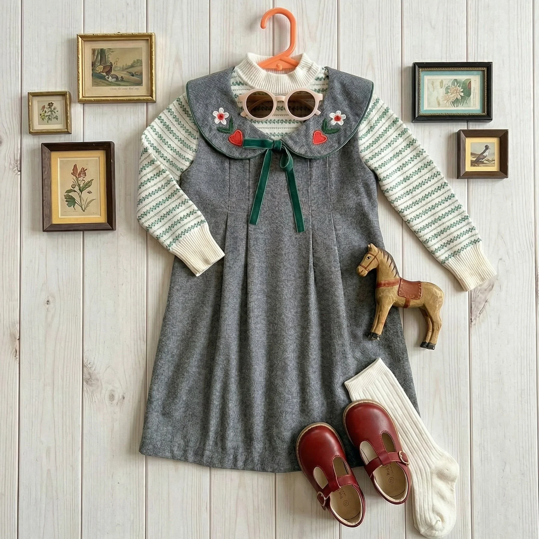 Vintage-Inspired Strawberry Applique Dress