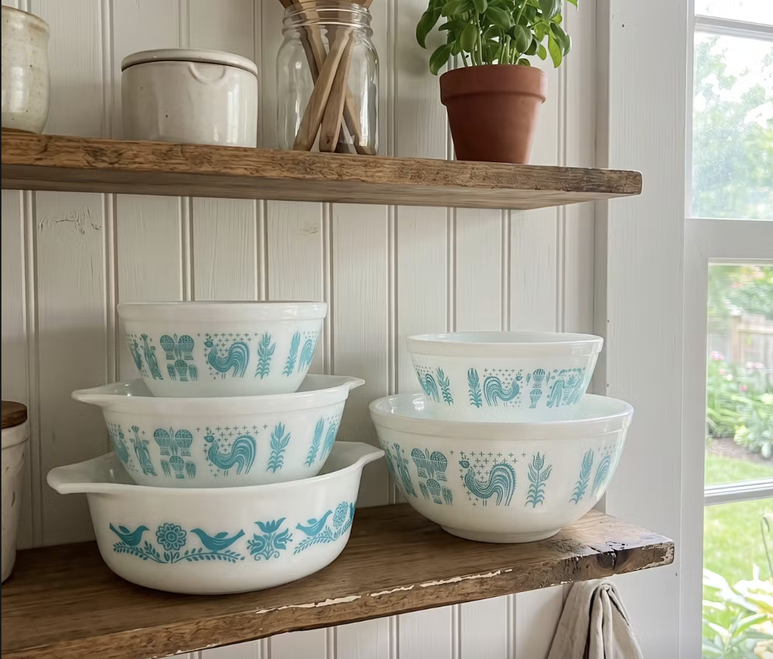 1960s Vintage Pyrex Amish Butterprint Mixing Bowls and Casserole Dishes