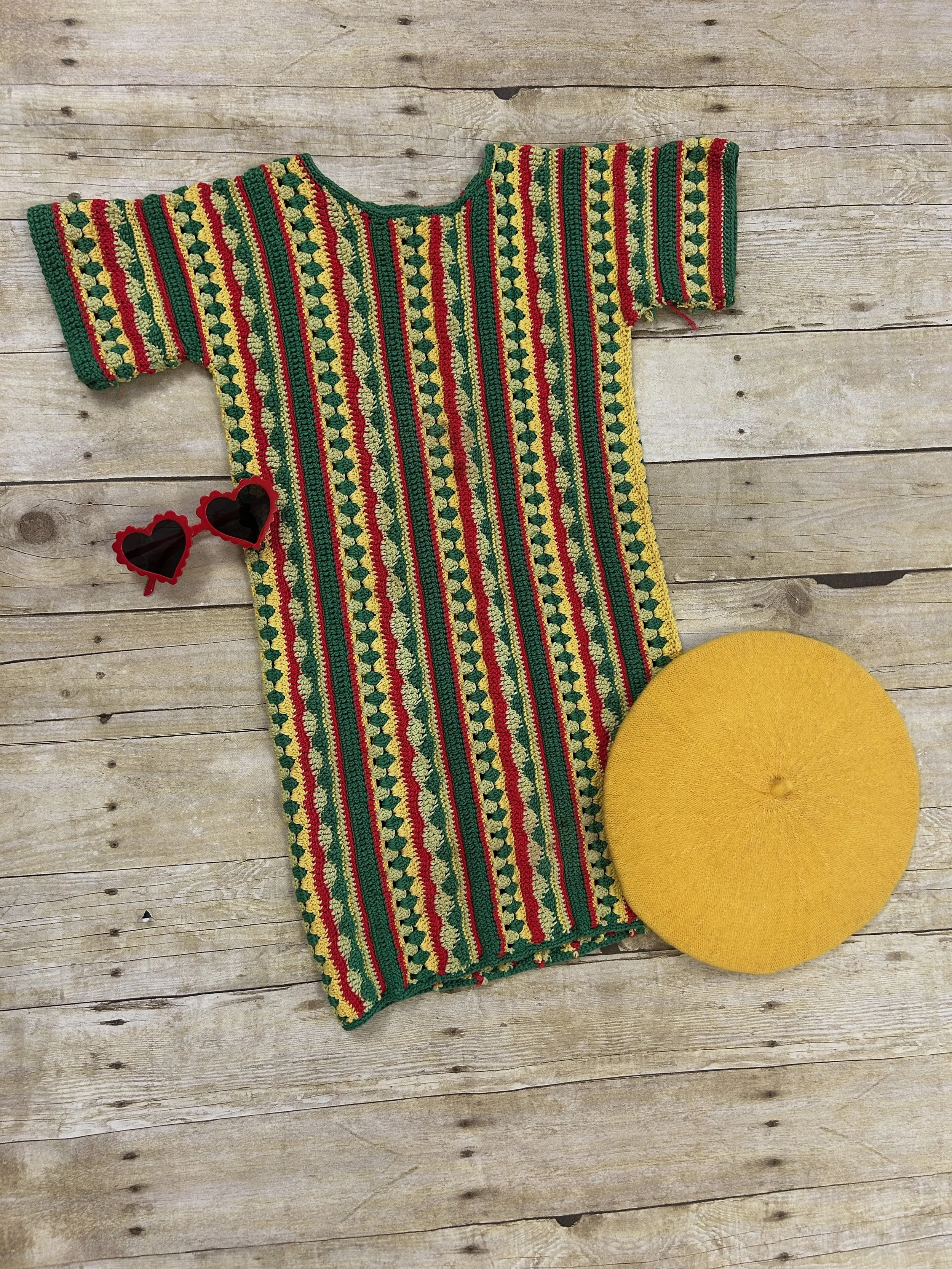Vintage Crochet Shift Dress, 60s style, Boho knit, fits ages 6-8 yrs