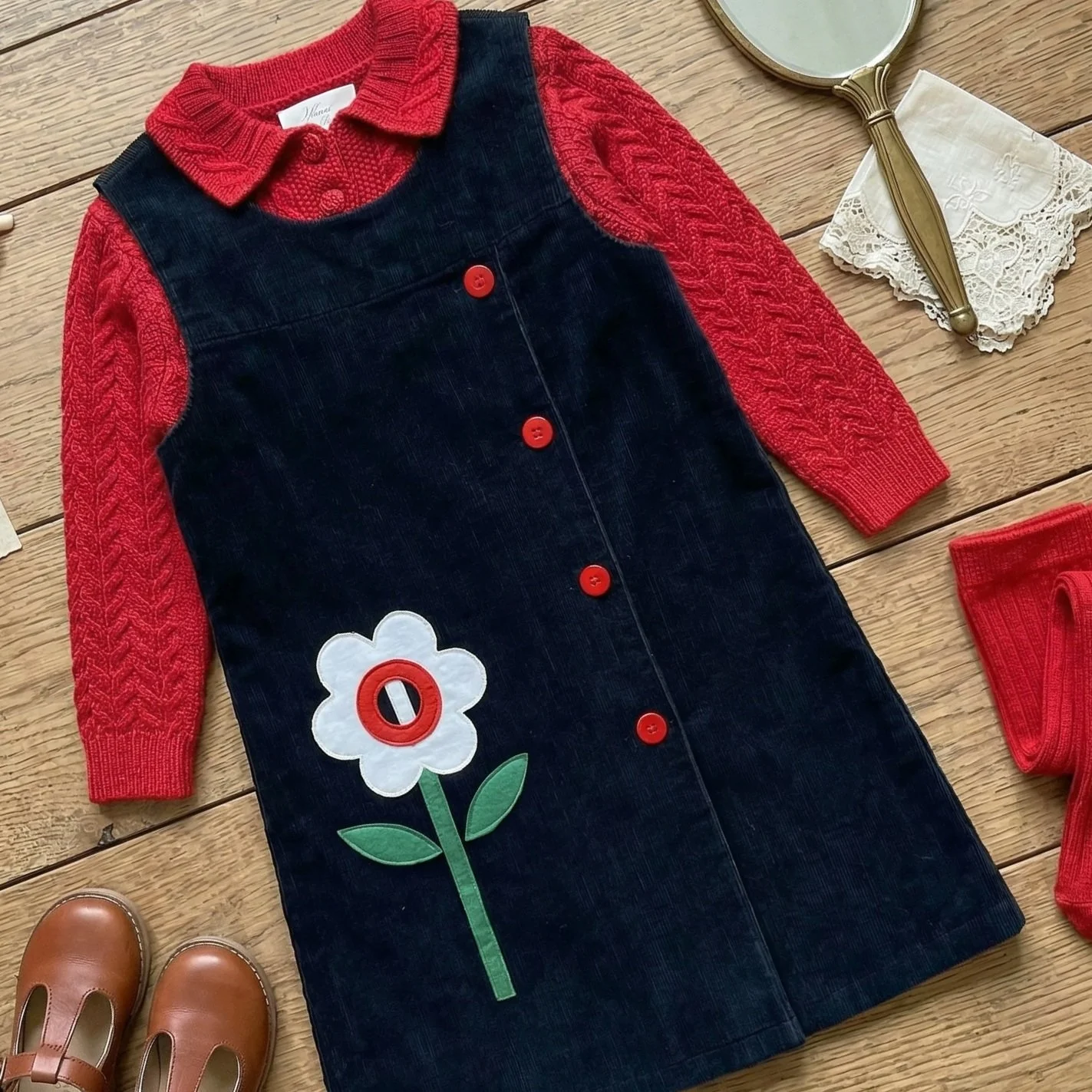 Vintage Florence Eiseman Velvet Applique Dress - Kids Size 4-5