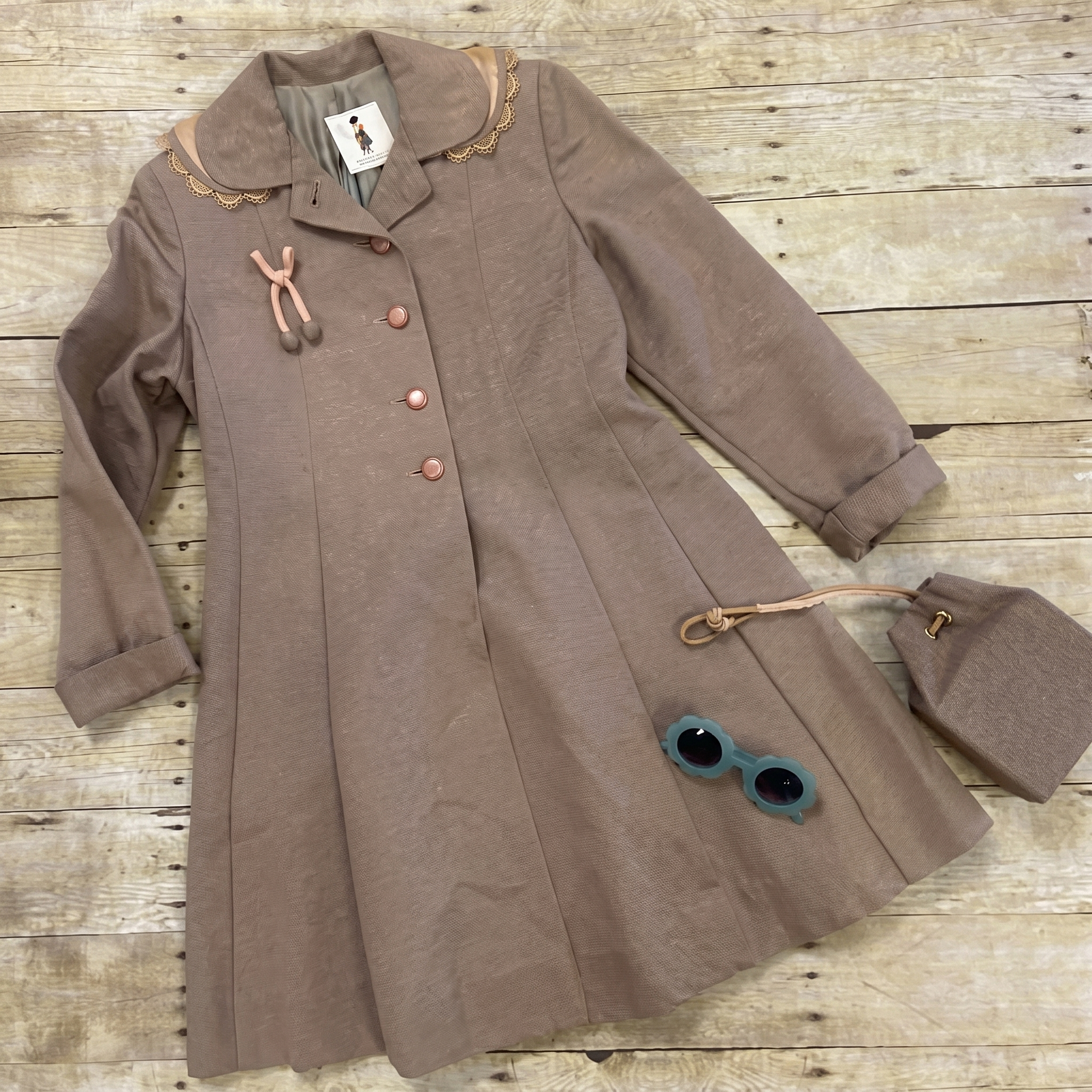 1930/40s Shirley Temple Dress Coat + Matching Box Purse, sz 6-8 yrs