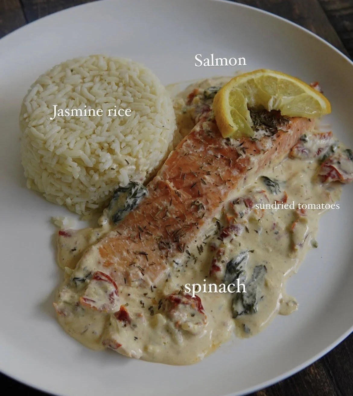 Salmon w/Sundried Tomato, Spinach & White Rice