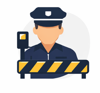 Guard gate operations icon representing visitor verification and entry control at gated communities