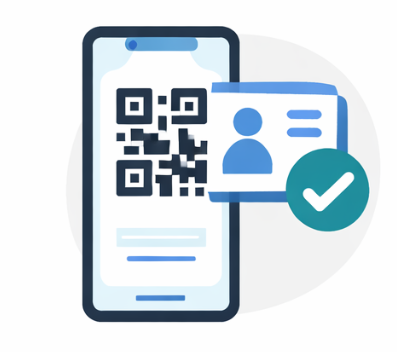 Visitor management icon showing QR code and access approval for gated communities