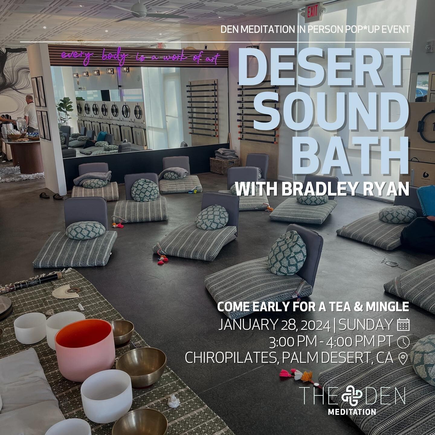 Our next Sound Bath with @denmeditation &amp; @bradleyryan_ is Sunday, January 28th 3-4pm &bull; Save your spot&mdash;space is limited! And don&rsquo;t forget to come early for a tea and mingle with community. 
🤍Link in bio🤍