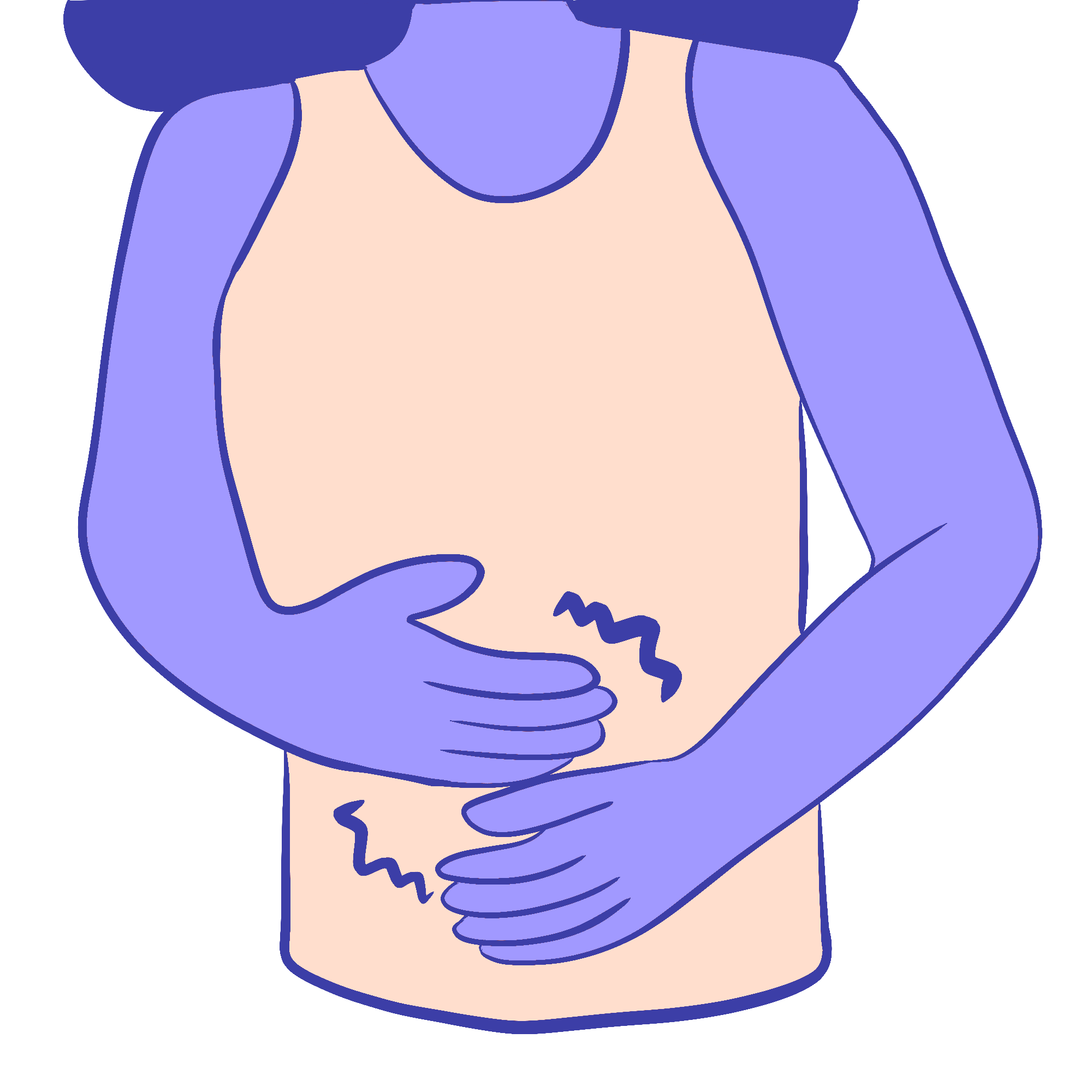 Un primer plano de la zona del torso de una persona, que muestra que siente molestias o dolor.