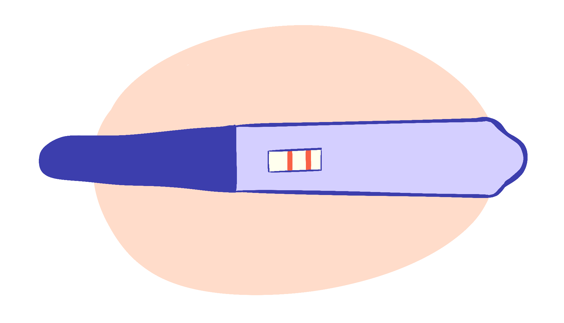 Prueba de embarazo positiva de color morado, que representa la sección Embarazo positivo después de un aborto.