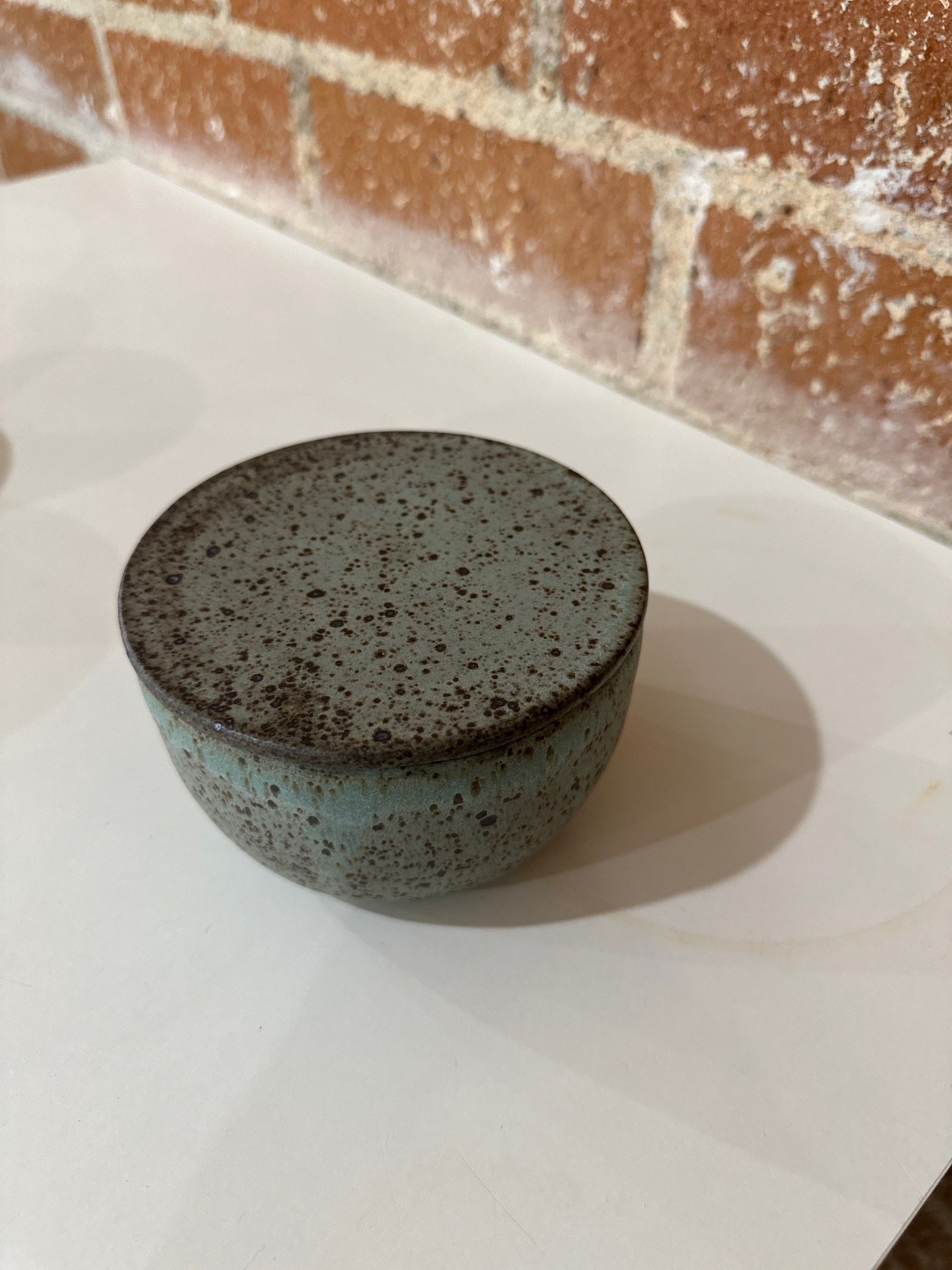 speckled blue glaze lidded pot