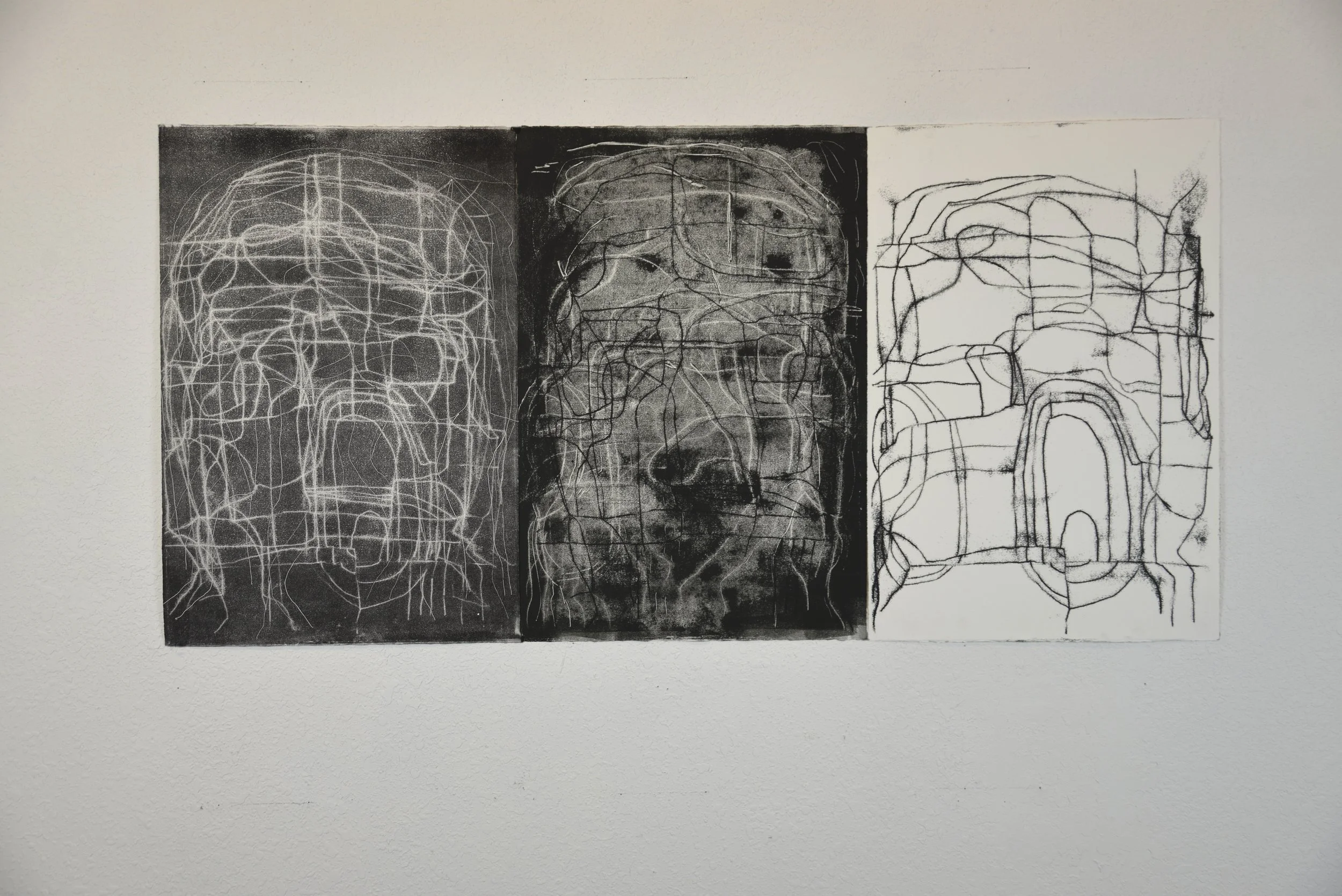 Cleaving the Mind, 22 x 45”, 2025, trace monoprint on paper