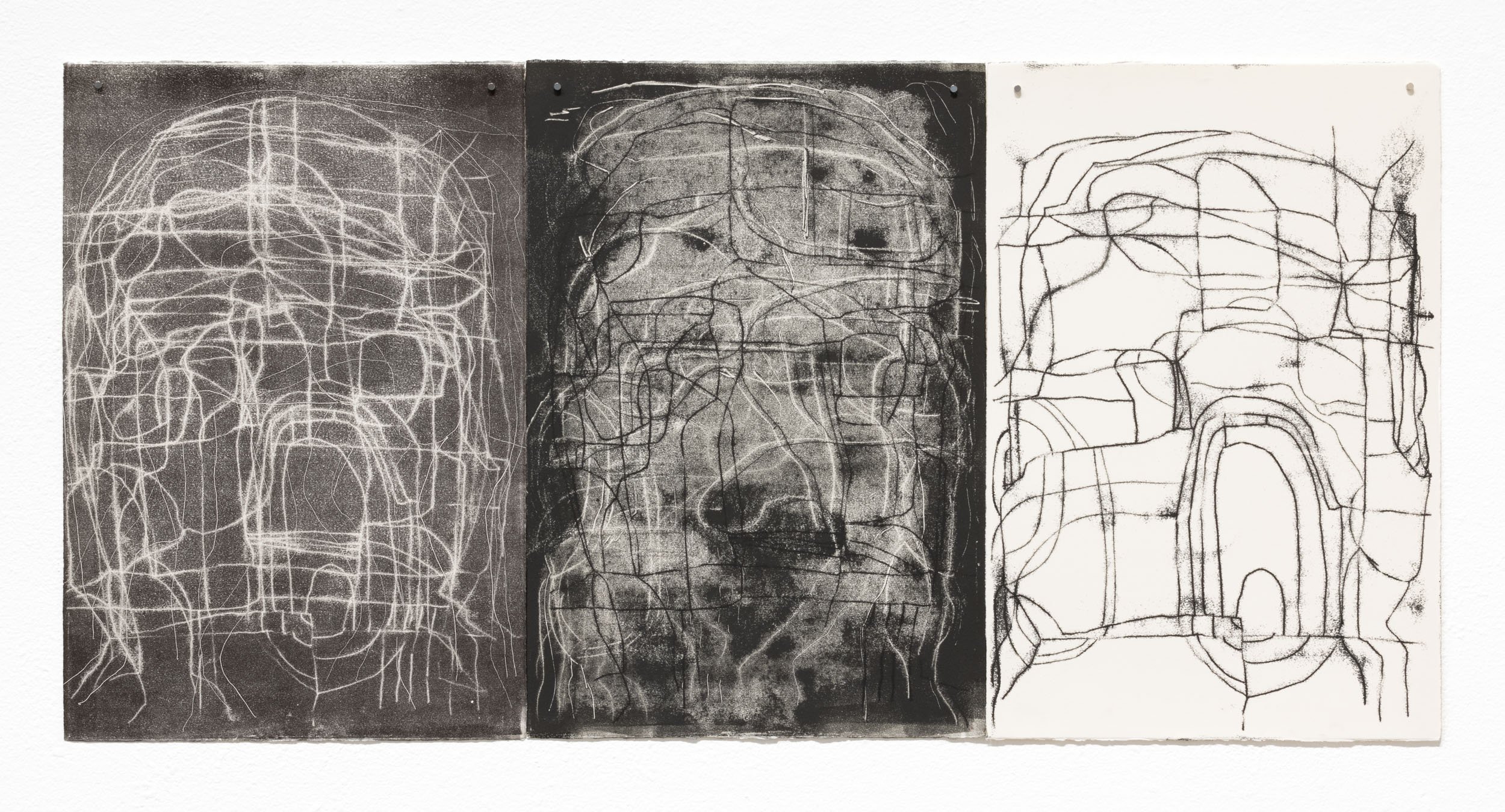 Cleaving the Mind, 22 x 45”, 2025, trace monoprint on paper