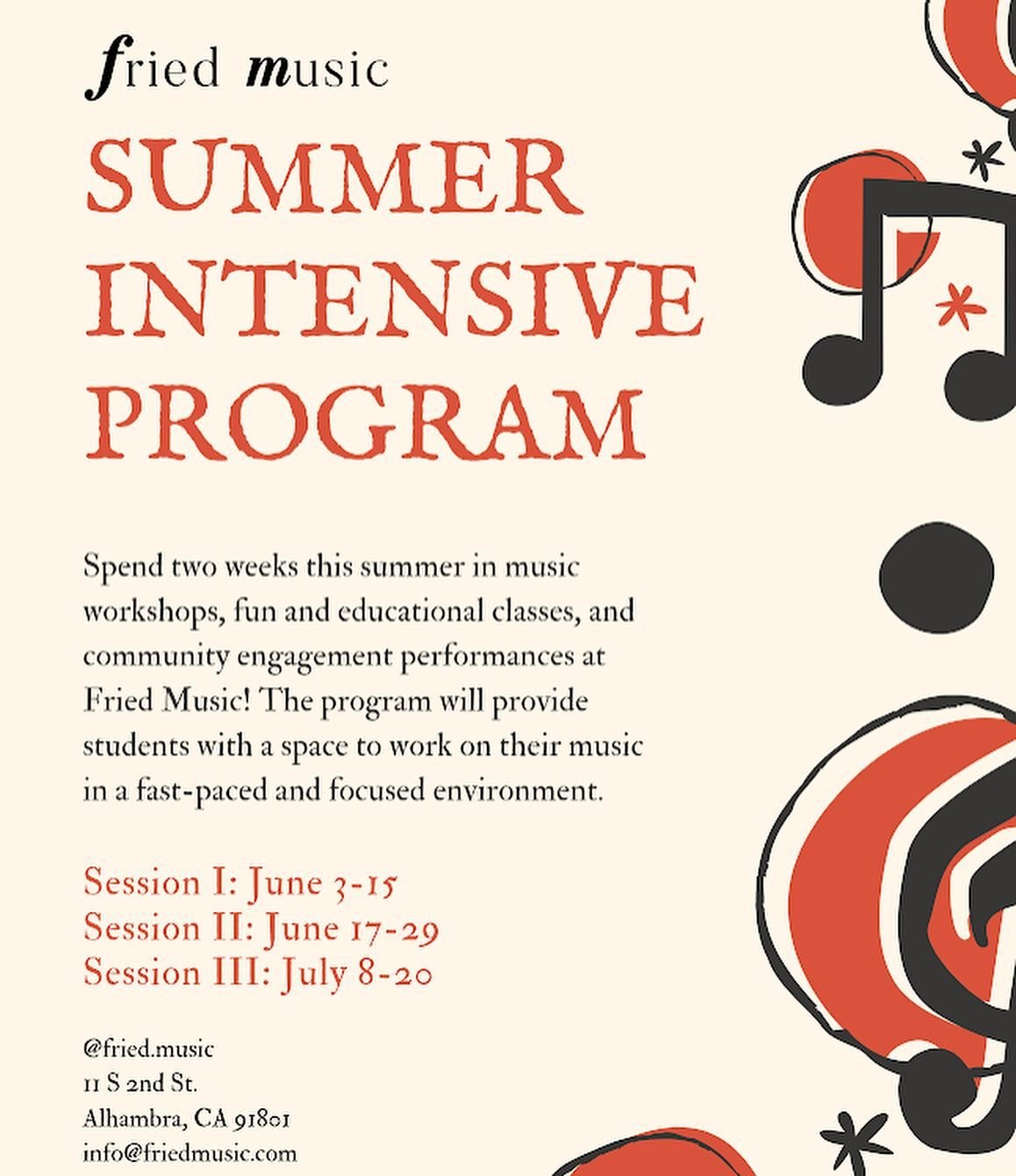 Register by May 10 for our summer intensive program! Our students had a great time last year practicing, performing and bonding, and so we are happy to launch the program again this year. Mostly comprised of supervised practice, the summer program wi