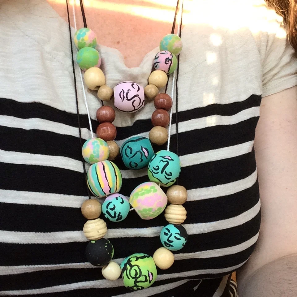 Hand Painted Wood Bead Necklace
